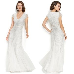 Adrianna Papell Wedding White Embellished Sequin Sunburst Gown Maxi Dress 4